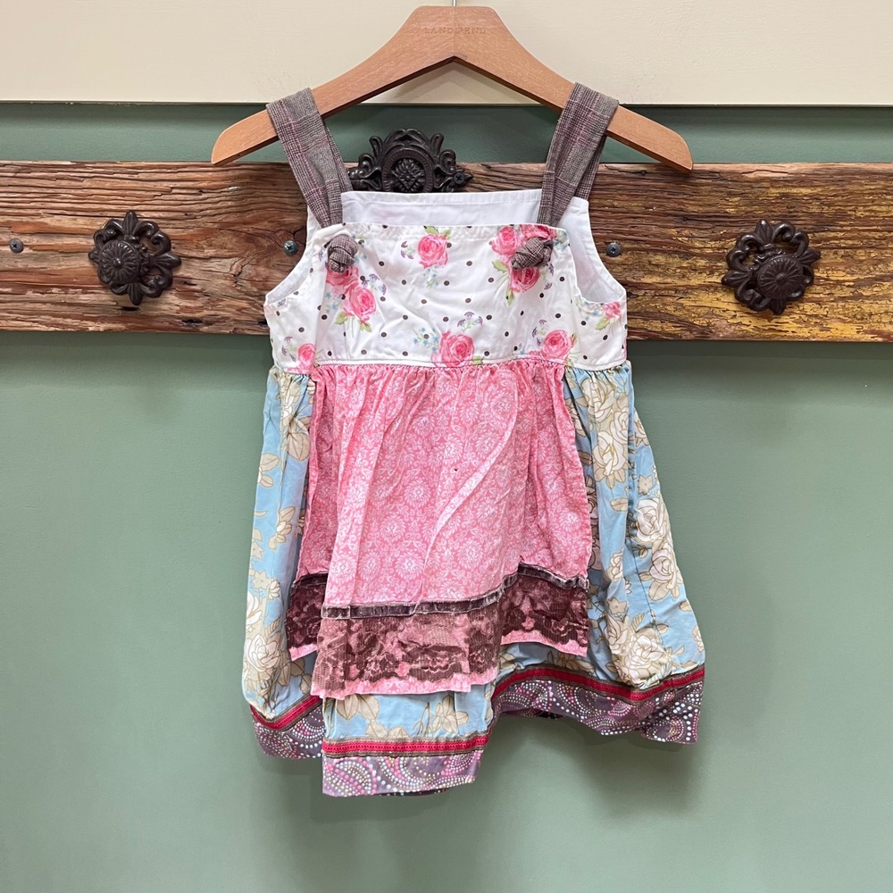 Matilda Jane Girls Floral Patchwork Bubble Dress Pink Blue Size 4 RN 122443